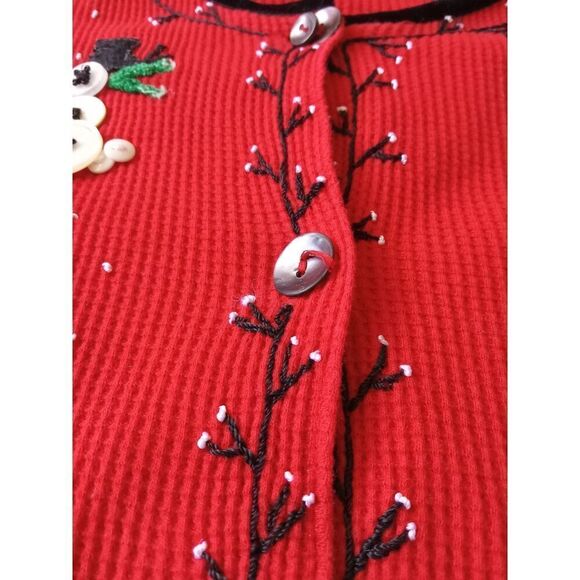 Susan Bristol Vintage Waffle Knit Button Snowmen Cardigan Women's Size Medium - Picture 8 of 12